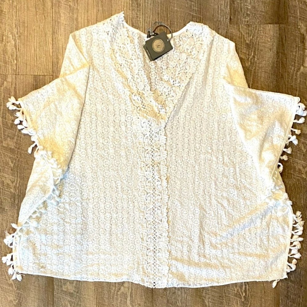 "M" Made In Italy Womens Knitted White Lace Tunic Swimsuit Cover Up - Sz MEDIUM